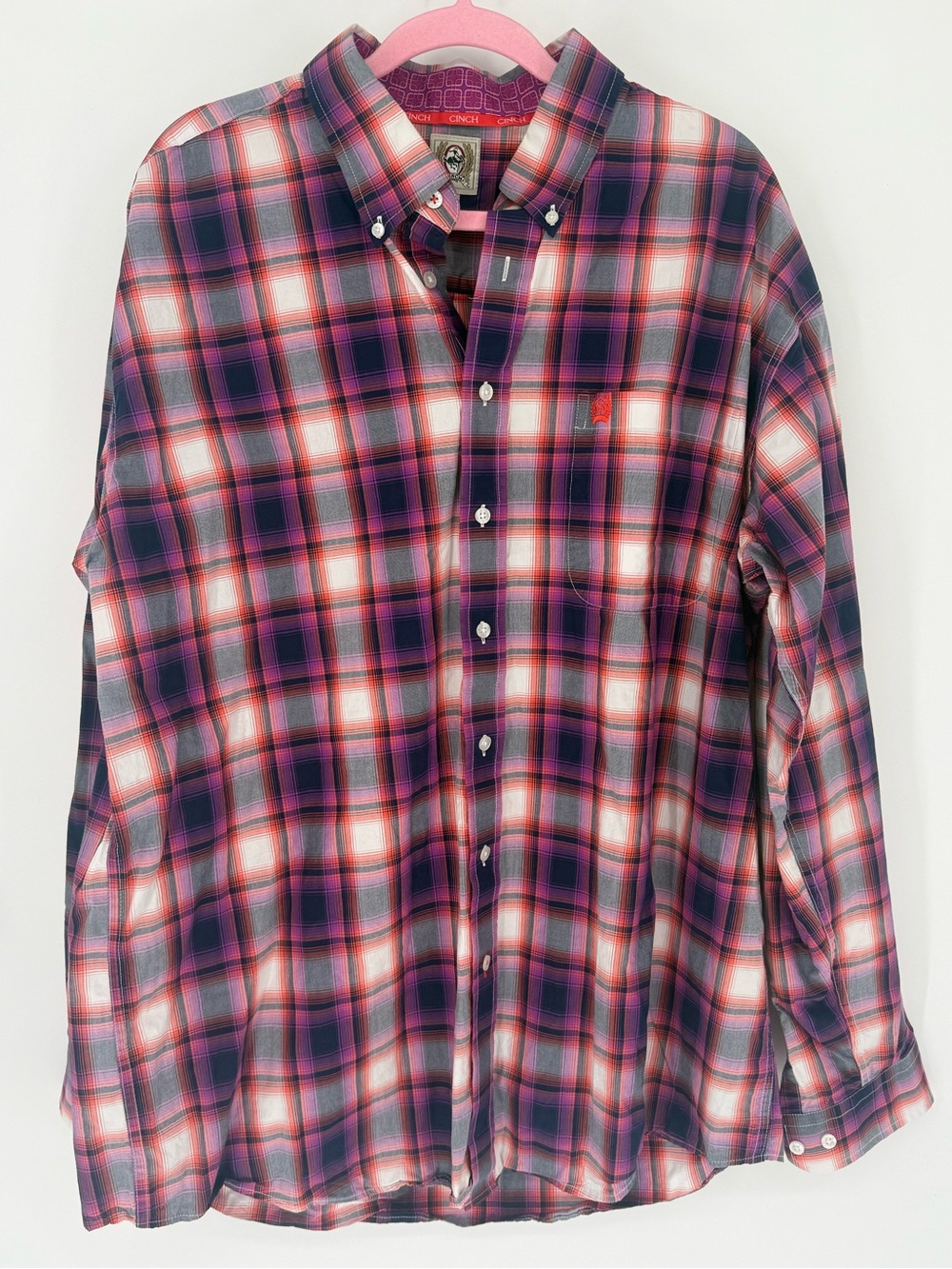 Cinch Purple, White & Red Plaid Button-Down Shirt